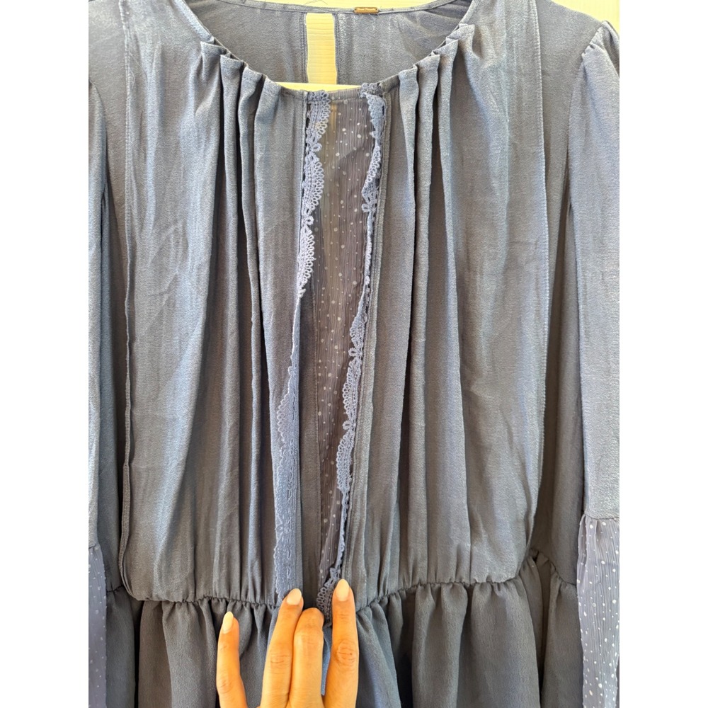 Free People Soul Serene Blouse Blue Open Back Lace Boho Tunic Top - Picture 7 of 8